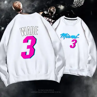 Men & Women Miami Heat Wade No. 3 Crewneck Sweaters Blue