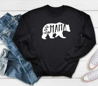 Mama Butterfly Print Sweatshirt White Round Neck