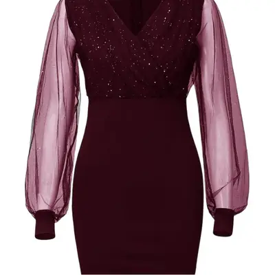 Purple Sequin V-Neck Slim Fitting Dress