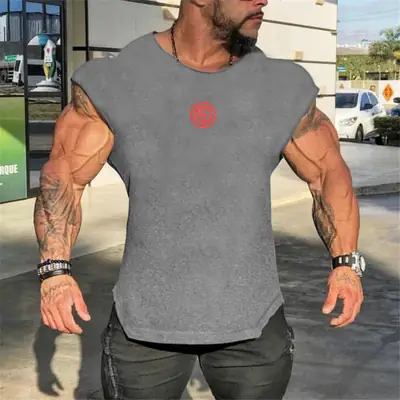 Men's Gray Muscle Vests Summer Wear Gym Vest