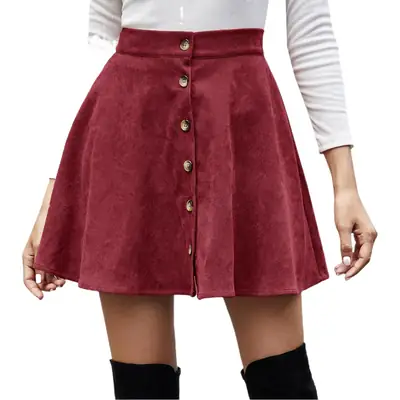 Black High-Waisted Button Skirt for Women