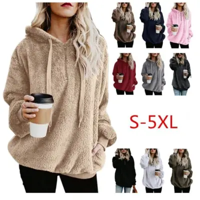 Women's Long Sleeve Hooded Sweater Jacket Maroon Solid Color