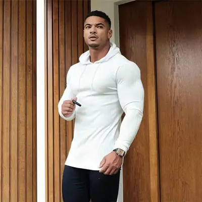 Men's Black Knitted Hoodie Sweatshirt Long Sleeve Winter Training Base