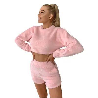 Coral Fleece Cross-Border Shorts Set Purple