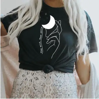 Women Yellow Moon Hand Design T-Shirt