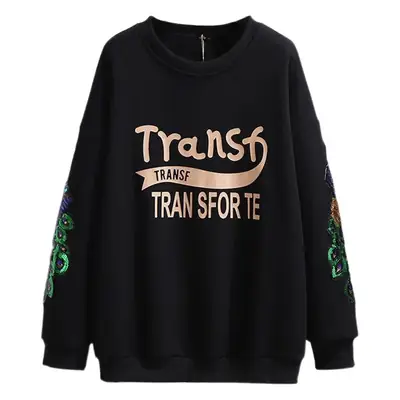 150kg Fat Women Fleece Lined Sweatshirt Black