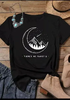 Short Sleeve Moon Mountain T-Shirt with "No Planet B" Design