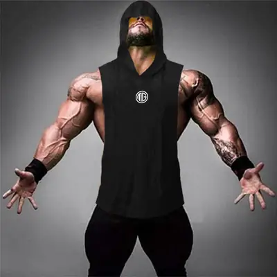 MG Men's Blue Hooded Sleeveless T-Shirt