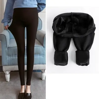 Pregnant Women's Fleece Leggings Black Grey Winter