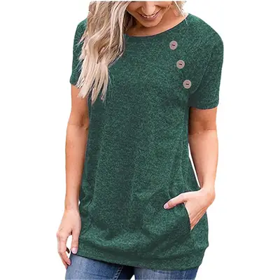 Women Button T-Shirt Maroon 2025 Autumn