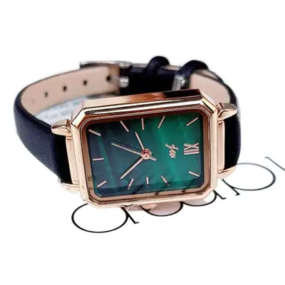 Jw Rose Gold Malachite Watch with Black Strap