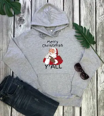 Merry Christmas Hooded Hoodie Yellow Santa Print