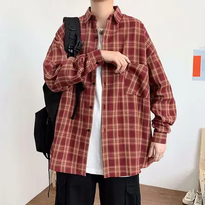 Autumn Plaid Long Sleeve Shirt for Boys Korean Style
