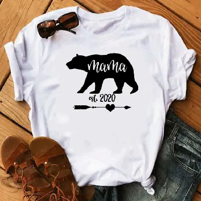 Mama Est 2020 Bear Print T-Shirt White