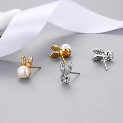 Pearl Rabbit Ear Earrings for Women Gold Plated
