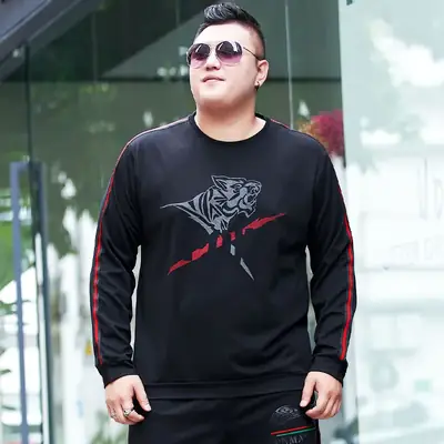 Fat Men Black Tiger Print Long Sleeve Turtleneck Sweater