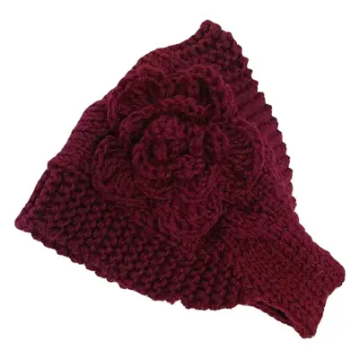 Black Knitted Wool Hair Band with Flower Design