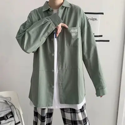 Men's Japanese Style Long-Sleeve Shirt Black Loose Fit
