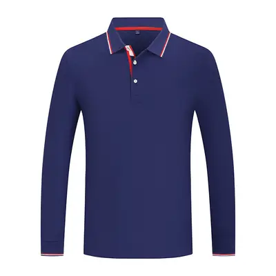 Men Black Polo Shirt with Red Trim Long Sleeve