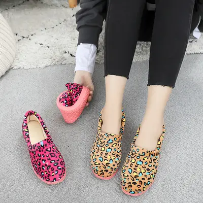 Winter Leopard Print Cotton Slippers for Elderly
