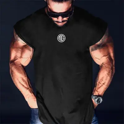 Men Muscle Vest Black Sleeveless Gym Wear