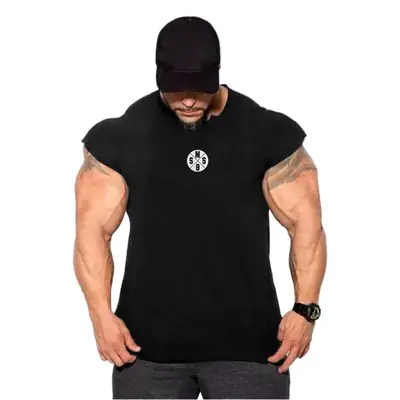 Men's Black Muscle Waistcoat T-Shirt with Logo