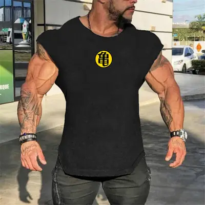 Men's Black Muscle Vests Summer Fitness Sleeveless T-Shirt