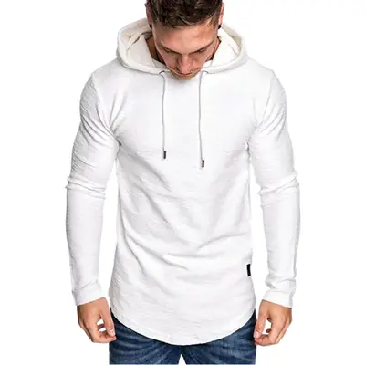 Men's Tan Hooded T-Shirt Solid Color Winter Casual Wear