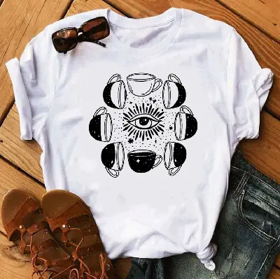 Foreign Trade T-Shirt Coffee Cup Eyes Design