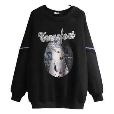 Plus Size Women's Fleece Sweatshirt Black Graphic Print