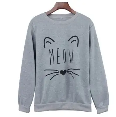 MEOW Cat Print Grey Sweatshirt for Women