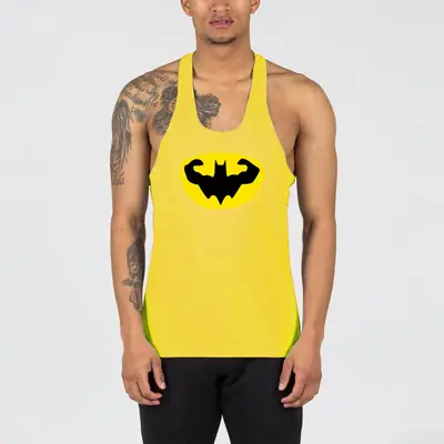 Men White Batman Muscle Vest Sleeveless Cotton Summer Fitness Vest