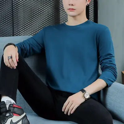 2025 Long Sleeve T-Shirt Navy Blue Round Neck Korean Style