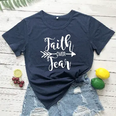 Faith Over Fear T-Shirt Grey Short Sleeve