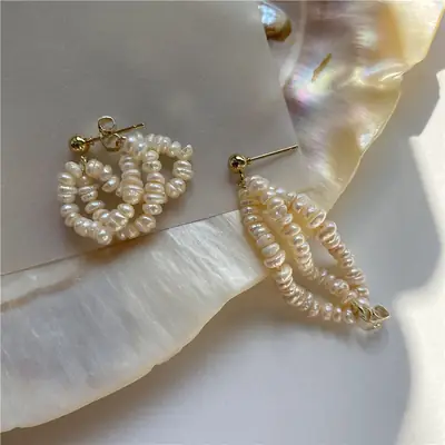 French Retro Pearl Earrings Women Baroque Multi Layer Elegant Wedding