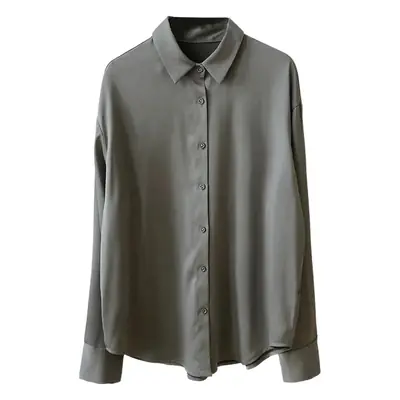 Women's Grey Chiffon Long Sleeve Shirt BF Style