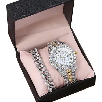 Red Diamond Chain Watch with Gold Bracelet