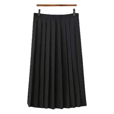 Black Fluffy Pleated Skirt 80cm High Waist School Uniform
