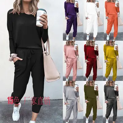 Women's Navy Blue Loose Fit Casual Suit Set Winter