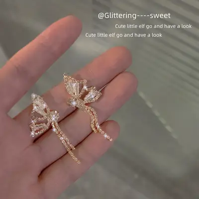 S925 Silver Butterfly Earrings with Zircon Accents