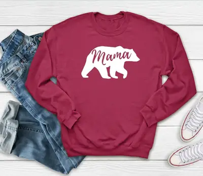 Mama Bear Print Grey Sweatshirt for Women