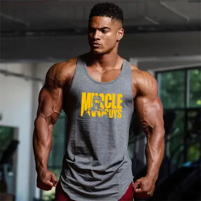 Men Muscle Fitness Sleeveless Cotton T-Shirt Maroon