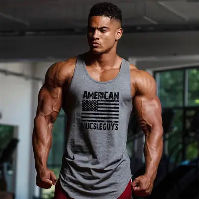 Men's Gray American Flag Muscle Vest