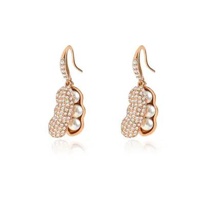 Rose Gold Pearl & Crystal Pea Earrings for Women