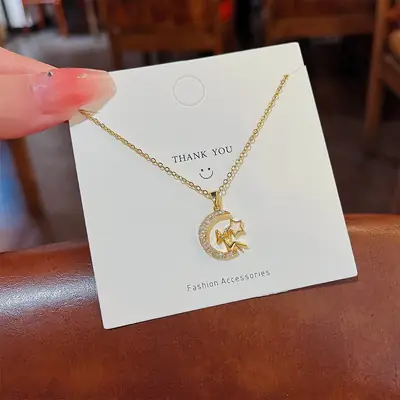 Gold Titanium Necklace with Chinese Design for Women