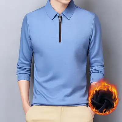 Autumn Winter Long Sleeve Men T-Shirt Brown Half Zipper