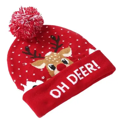 Knitted Christmas Cap with Snowman Design & LED Lamp
