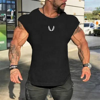 Men's Blue Muscle Waistcoat Vest Gym Vest