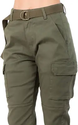 Women's Olive Green Slim Fit Cargo Pants with Belt