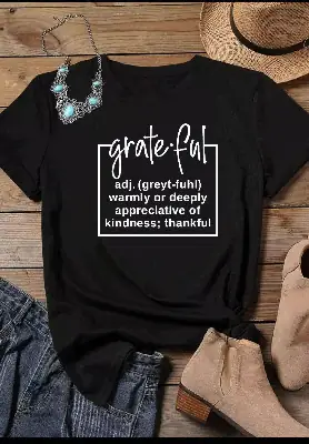 Grateful Adjective Letter T-Shirt Short Sleeve